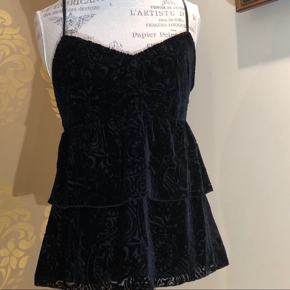 INC Black Velvet Ruffle Blouse Size 8 - Picture 2 of 7